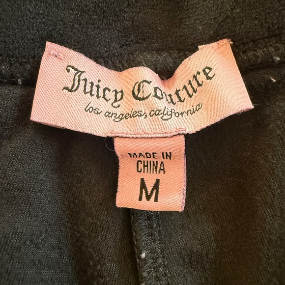 Juicy Couture Black Velour Rhinestone Logo Wide Leg Track Pants Womens Medium - Picture 4 of 5